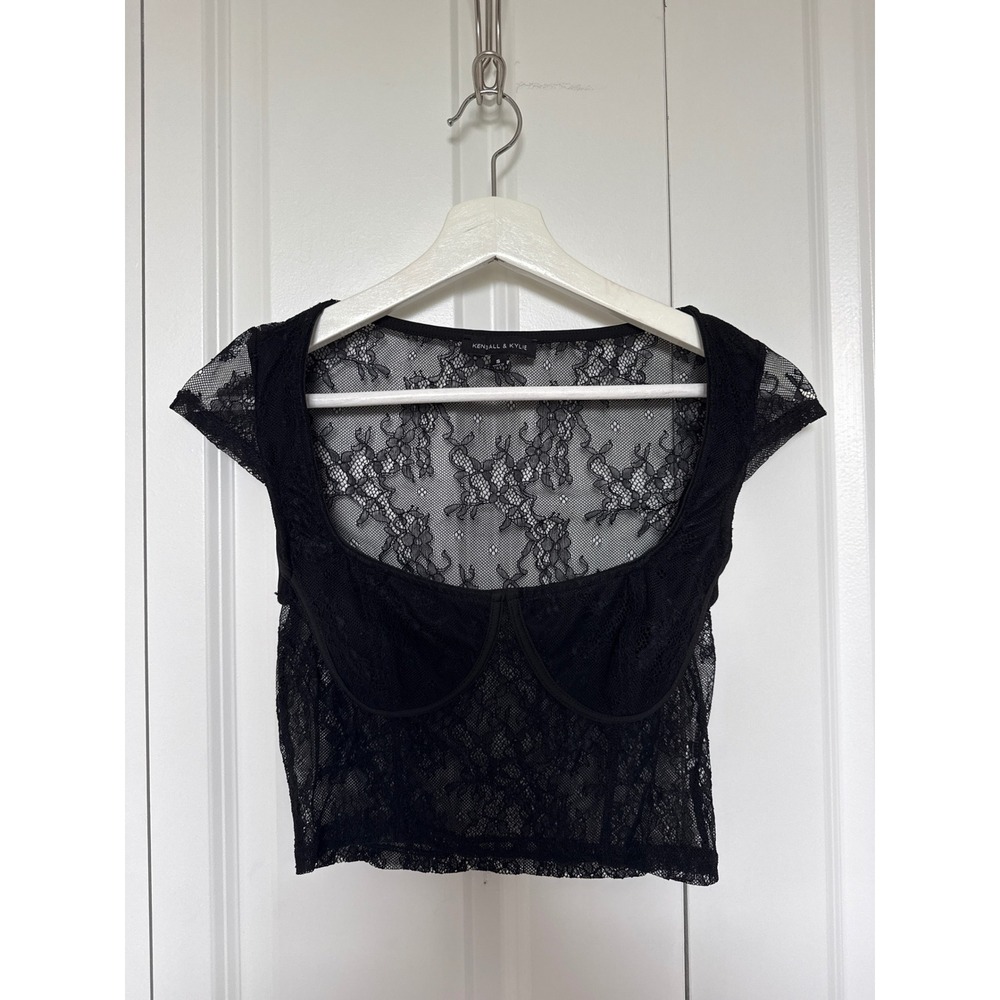 Kendall and Kylie Floral Lace Crop Top Black Sz S Whimsigoth Grunge Festival